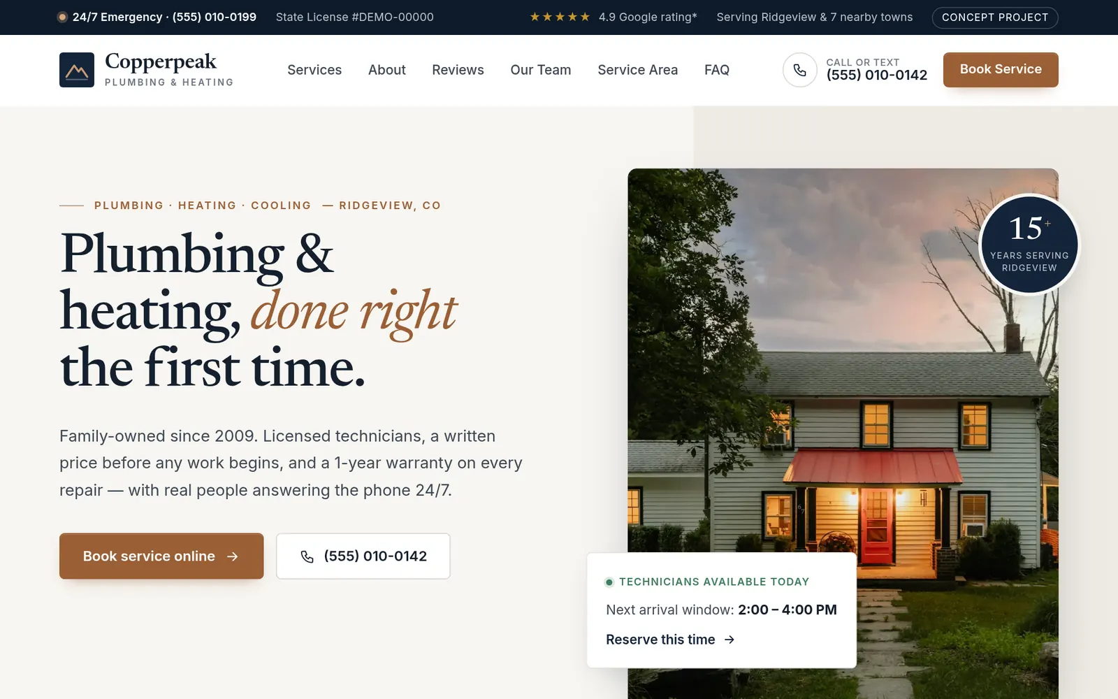 Copperpeak concept homepage on desktop